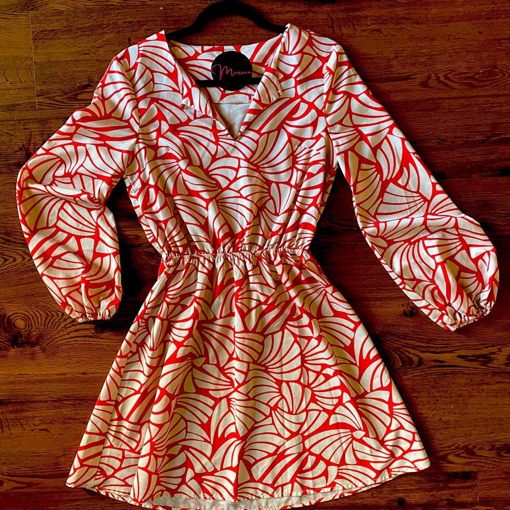 Blouson dress with elastic waist